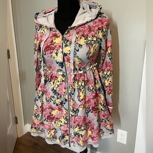 Envy’s Tree XS The Sophie Floral Pink Swiss Dotted Hood Boho Chic Jacket Zip Up
